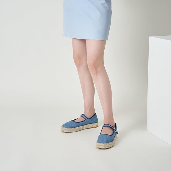 Women Mary Jane Flats Espadrilles Woven Espadrille Outsole Canvas Summer Blue - Picture 5 of 6